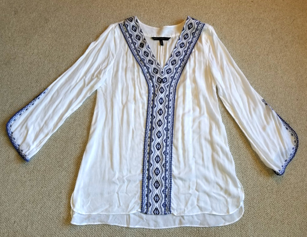 NWOT Womens Top-WHITE HOUSE BLACK MARKET-white rayon embroidered tunic BOHO-8